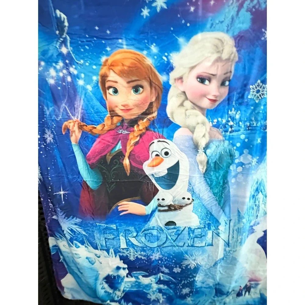 Disney‎ Frozen Anna Elsa Olaf Plush Throw Blanket Blue Purple 60x50